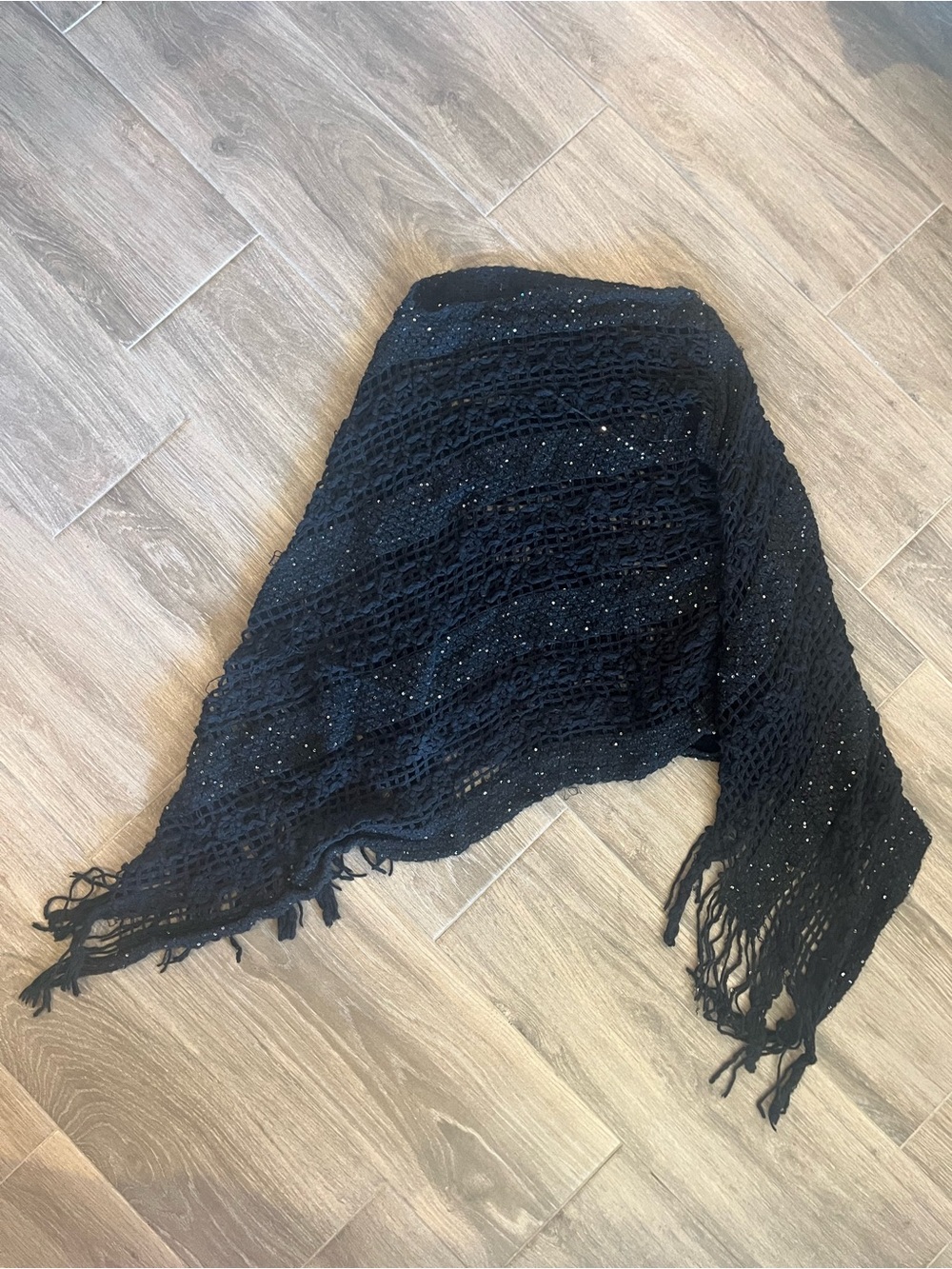 Black Sequin Crochet Fringe Wrap Scarf - Elegant Evening Layer
